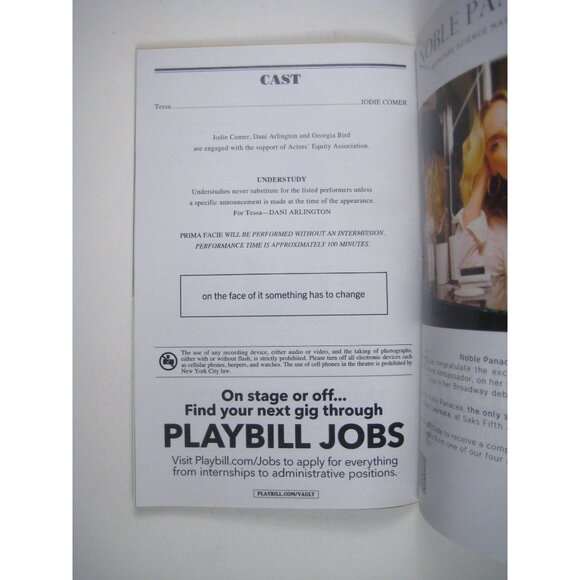 Prima Facie Playbill Jodie Comer Suzie Miller Golden Theatre 2023 Opening Night - Picture 5 of 7